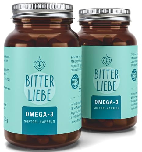 BitterLiebe - Omega 3 vegan Kapseln hochdosiert aus pflanzlichem Algenöl - hochwertigem EPA und DHA - Premium Omega-3-Fettsäuren für Veganer - leicht schluckbar
