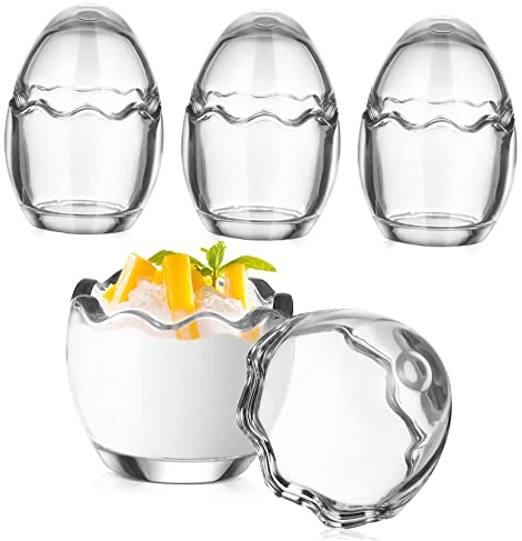 Coupes à Dessert en Verre 60ml Forme Coquille D’œuf 4 Pièces | Résistant à Chaleur, Moulage Monobloc, Format 60ml, Lot de 4 pour Gelée et Yaourt