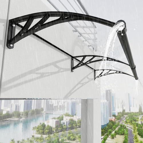 GUANSU-CN Vordach für Haustür, 150x80cm Fenstervordach mit Entwässerung, Transparente Polycarbonat-Überdachung 5 mm – UV-beständig, Regen- und Schneesicher, Geeignet für Veranda/Fenster/Terrassen