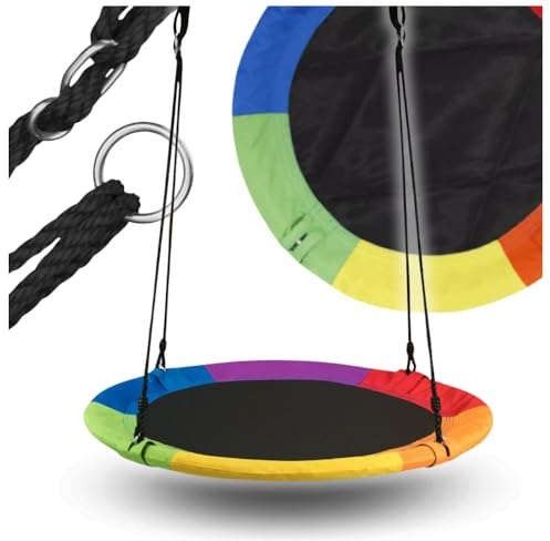 ZOLTA Nestschaukel für Kinder Tellerschaukel Hängeschaukel Rundschaukel Ø 100cm Schaukel bis 150 kg belastbar verstellbar Kinderschaukel Indoor & Outdoor für Kinder & Erwachsene Bunt - Wetterfest