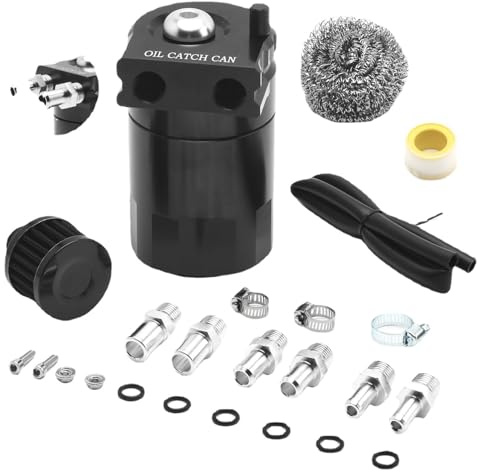 Decanter Vapori Olio per Auto 300ml Serbatoio di Raccolta dell'olio in Alluminio Universale Contenitore per Olio Motore con Filtro dell'aria Serbatoio del Carburante Veicoli (Nero)