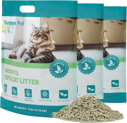 Gradner Pet Litière pour Chats en Tofu 8.16KG, Litière Agglomérante Contrôle des Odeurs avec Thé Vert, Jetable dans Les Toilettes, sans Poussière et Légèrement Agglomérante - 6LBS*3