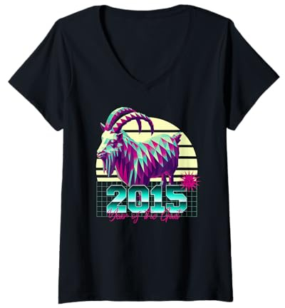 Femme Signe du Zodiaque Chinois rétro année 80 année de la chèvre 2015 T-Shirt avec Col en V