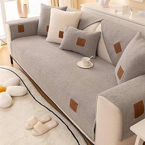 Grey Velvet Sofa Cover for 1-4 Seater Anti-Slip L-Shape/U-Shape Corner Sofa Protector Pet-Friendly 70x70cm Durable & Stylish Furniture Shield