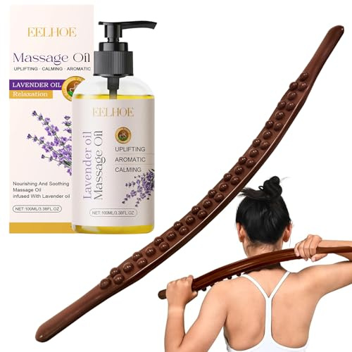 Gua Sha Massageroller Set mit 100ml Lavendelöl, Scraping Stick | Ganzkörper Scraping Stick mit 37 Massageperlen für Ganzkörper Massage, Lymphdrainage & Muskelentspannung