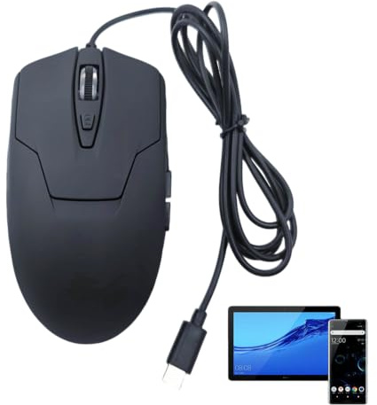 Wired USB C Mouse, 6‑Button Quiet Click Silent Gaming Mouse, 4 DPI Speeds, Ergonomic Blue LED USB‑C Mouse, Plug and Play, Compatible with Mac, Chromebook, HP, DELL XPS, Surface, for Laptop