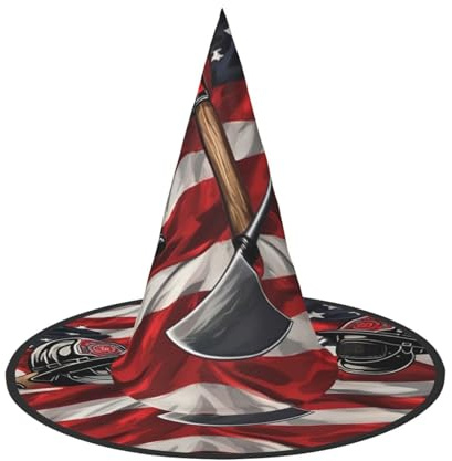 DUWAA Sombrero de bruja con estampado de bandera de línea roja de hacha de bombero, accesorio de disfraz de mujer, sombreros para fiesta de Halloween, accesorios de cosplay, 2 unidades