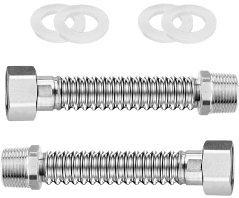 2-Pcs 3/4 Zoll Edelstahl Wellrohr 20cm, 304 Panzerschlauch Ausziehbar Flexschlauch Universelles Anschlussrohr G3/4 DN20 Verbindungsrohr für Wasseranschluss, Heizung, Enthärtungsanlage Wasserhähne