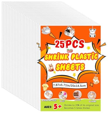 Lot de 25 films rétractables imprimables double face partielle pour porte-clés, fabrication de bijoux, classe d'art, matériaux artistiques pour enfants