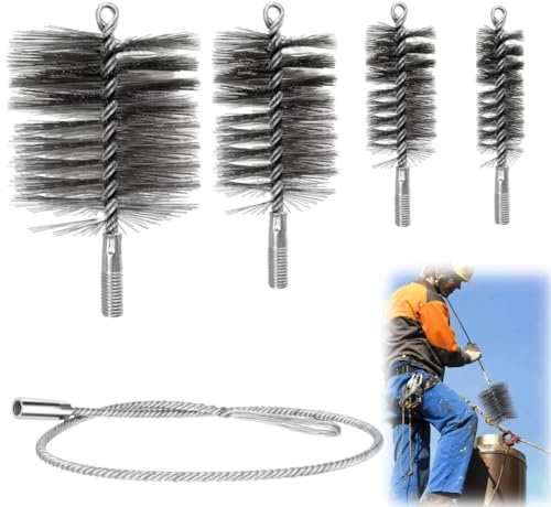5 Stück Ofenrohrbürste Set, Schornsteinfeger Bürste, Rohrreinigungsbürste Mit 30mm/50mm/80mm/150mm Bürstenköpfen, Schornsteinfeger Bürste Für Kaminbesen Heizkesselreinigung, Flexibles Reinigungsset