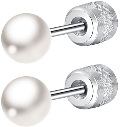 Mochity Örhängen Med Pärlor För Kvinnor, 3/4/5/6/7/8 Mm Pärlor, Örhängen i Rostfritt Stål 316L, Allergivänliga Helix-Piercingar (C, zilver, 5 mm)
