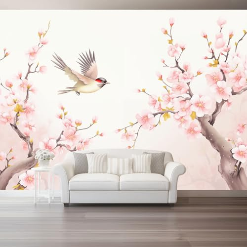 Carta da Parati Fiori Squisiti Artistici Fiori Di Pesco da Parati Autoadesiva, Bianco Carta Adesiva Foto Murale Rotolo per Camera da Letto Soggiorno Corridoio 250 x 175 cm（WxH