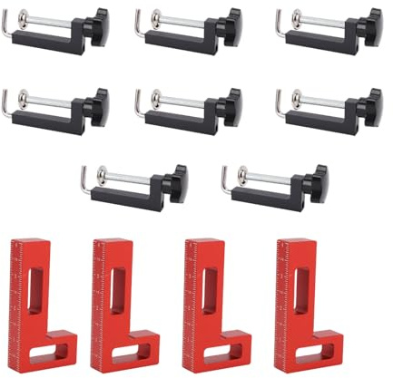 YWBL-WH Serre-joints D'Angle pour le Travail du Bois, Jeu de 4 Serre-joints Carrés en Aluminium à Angle Droit (90°) avec 8 en C pour Cadres, Armoires, Tiroirs et Meubles