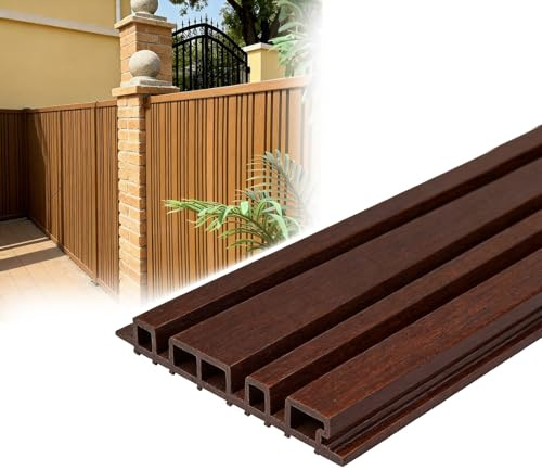 GOCHUSX Panneaux De Clôture en Composite Bois-Plastique, Bardage Décoratif À Lattes, Revêtement Mural Extérieur Résistant pour Balcon, Salon, Bureau Ou Terrasse(Brun,21.9x160cm)