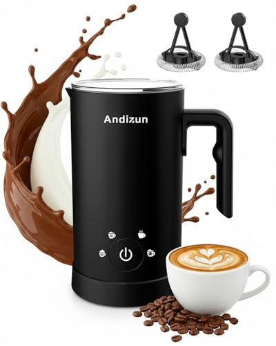 Andizun Milk Frother Electric, 4-in-1 Electric Milk Frother and Warmer, Automatic Hot & Cold Foam Maker for Latte, Cappuccino, Macchiato, Hot Chocolate, Non-Stick Interior, One-Touch Control 600ML