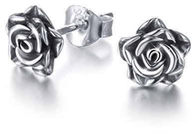 Sterling Silber Blume Ohrstecker - Romantische Valentinstagsgeschenke für Frauen und Mädchen, oxidierte Ohrstecker