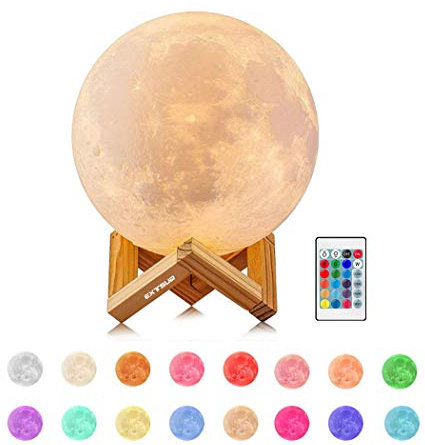EXTSUD Lampada Luna, Luce Notturna LED a Forma di Luna 15cm, 16 Colori 4 Modalità, Regalo Perfetto per Compleanni e Feste