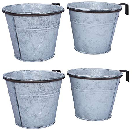 ARTECSIS 4er Set Pflanztopf mit Ringhalter, verzinkter Hängetopf, Blumentopf für Balkon Garten Geländer Palette 12cm Ø