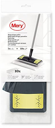 Mery | Trappola per Polvere | 10 Pezzi di Ricambio | Multi Superfici | Grigio, Lime e Bianco | Dimensioni Pelle Scamosciata: 29,5x21,50 cm | Misure del mocio: 28,5x10,5 cm