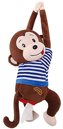 Tissue Box Cosmetic Tissue Box Tissue Dispenser Monkey Tissue Box Cute Back Seat Paper Holder for Car Kitchen Home Office Desk Table Hanging Monkey Doll Tissue Dispenser