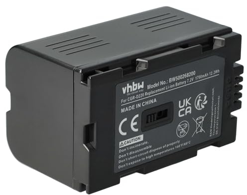 vhbw 1x batteria sostituisce Panasonic CGR-D220, CGR-D14, CGR-D16, CGR-D16A, CGR-D16SE/1B per videocamera camcorder (1700mAh, 7,2V, Li-Ion)