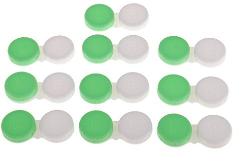 Cajas de lentes de contacto doble contenedores de almacenamiento para remojar cuidado ocular, paquete de 10 (verde)