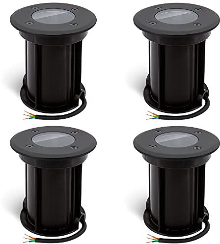 linovum Boru Recessed Floor Spotlights Black Outdoor GU10 Socket (able) Floor Spotlights Round IP67 Driveable & Scratch-Resistant Set of 4