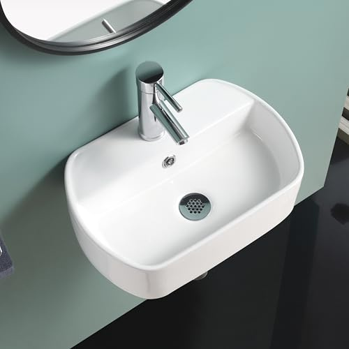 Home Supplies Counter Top Space Saving Ceramic Bathroom Sink Basin, White Elegant Wall Mounted Generous Bathroom Sink Cabinet Corner Sink Cloakroom Vanity Unit 135mmX460X330mm(HxWxD)