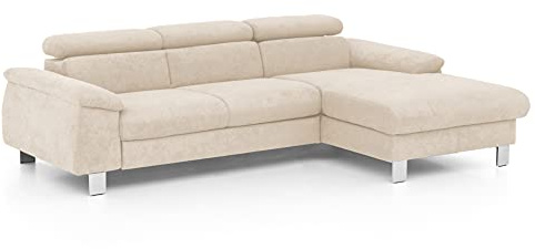 Mivano Ecksofa Micky mit Recamiere / Eckcouch mit Bettfunktion, Bettkasten und Kopfteilverstellung / 244 x 72 x 166 / Mikrofaser, Beige
