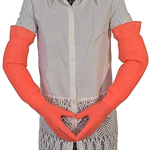 45/55 cm verlängerte, ultra-lange wasserdichte Gummihandschuhe für Schüssel, Geschirr, Latex-Handschuhe (55 cm, M)