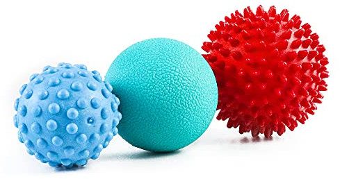Set di 3 palle da massaggio per riccio, palloni da massaggio con gommini, per schiena, gambe, piedi e mani