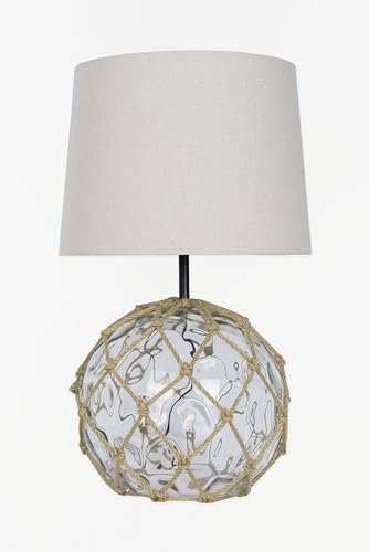 El Mercader del Mar Lámpara marinera de mesa de noche con forma de boya náutica con malla en cabo de cáñamo,Ø15cm X 30cm, con pantalla cilíndrica en color crudo E27, color Transparente