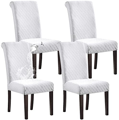 SHILV. HOME Stuhlhusse, wasserdicht, Küchenstuhlbezug, dehnbar, Jacquard-Stuhlbezug, abnehmbar, waschbar, Weiß, 4 Stück