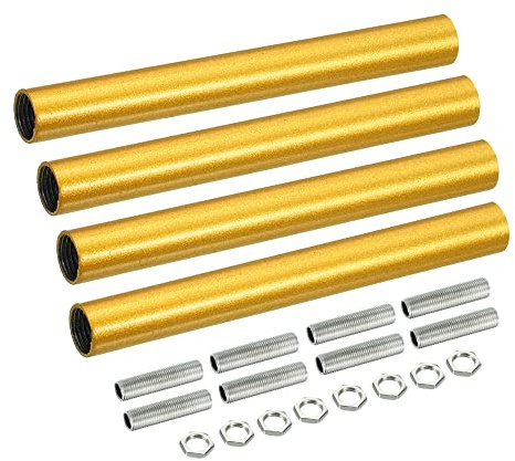 sourcing map 4 Set Verlängerungsstangensatz, Verbindungsmutter M10 100 mm / 3,94 Überwurfmutter mit Gewinderohr, Gewindeverlängerung, Goldfarben