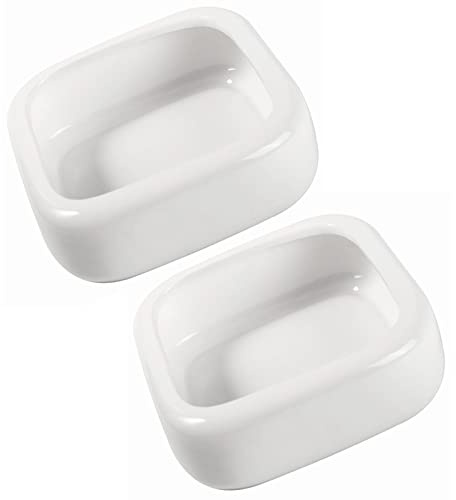 Reptile Food Bowls Ceramic Square Reptile Water Food Dish, Pet Food Bowl for Lizards, Young Bearded Dragons, Small Snakes, Gecko Tortoise Spider (White, Small 2-Pack)
