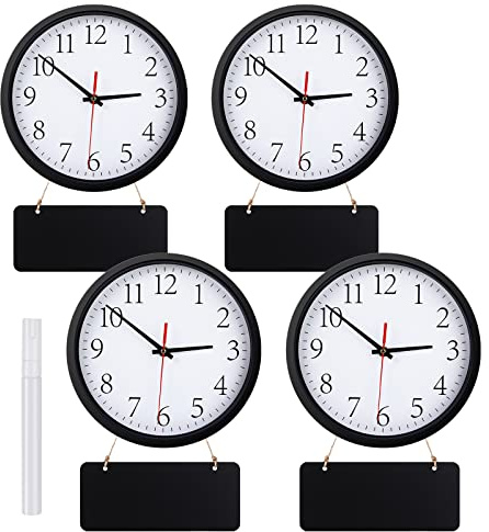 Juinte 4 Pcs Silent Wall Clocks 10 Inch with Chalkboards and Marker, Battery Operated Round Multi Time Zone Clocks for Home, Kitchen, School, Office, Reception Areas, Classroom Decor(Black)