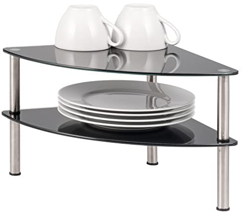 bremermann Glas-Eckregal, Tellerregal, 2 Ebenen, Eck-Schrankeinsatz ca. 28 x 21 x 28 cm, Schrankregal (schwarz)