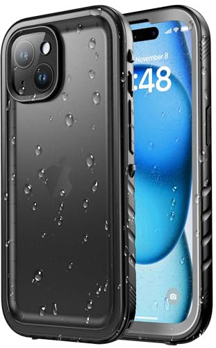 SPORTLINK für iPhone 15 Hülle Wasserdicht - 360 Grad Outdoor Schutzhülle kameraschutz Displayschutz [IP68 Waterproof] [6FT Stoßfeste Hard Case] Panzerhülle Komplettschutz Schwarz 6,1