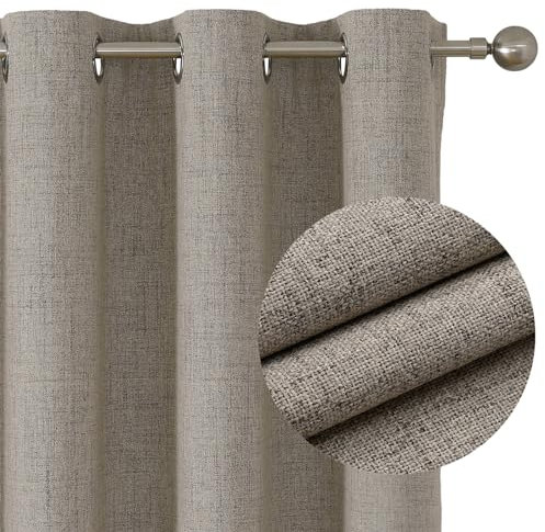 Joydeco 100% Tende Oscuranti per Interni 2 Pezzi, Lino Tende Termiche con Occhielli per Soggiorno Moderne, Cameretta Bambini, Camera da Letto Blackout Curtains(Lino, 2xL140xA175)