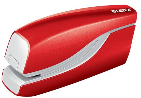Leitz WOW Elektrisk Häftapparat, Kapacitet för 10 ark, Batteridriven Häftapparat, Röd Metallisk, 1000x E1-häftklamrar Ingår, 55661026