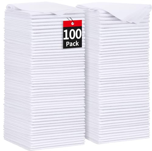 HOMERHYME Lot de 100 Chiffons de Nettoyage en Microfibre absorbants et Non Pelucheux pour mécanicien, Automobile, Industries, Garage et ménage - 29,2 x 29,2 cm - Blanc