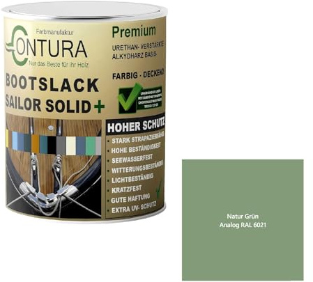 Contura Bootslack Farbig GLÄNZEND Yacht- Buntlack Metall Holz GFK Holzlack Boot Farblos (Natur Grün - RAL 6021 Analog, 1 LIter)