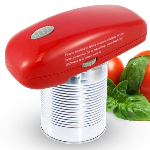 Electric Can Opener Automatic Cordless Tin Opener Hands Free Can Openers Switch Battery Powered Tin Opener for Any Size Smooth Edge and Safe Best Gift for Chef Senior and Mom(red)