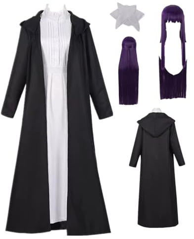MANMICOS US size Comic Fern Cosplay costumes womens black cloak robe party suit (X-Large)
