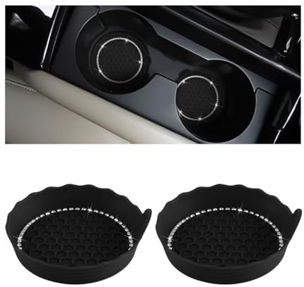 JNNJ 2 Pièces Porte-Gobelet Silicone Véhicule, Voiture Universels Porte-Gobelet Tapis, Porte-Gobelets Antidérapant, sous-Verre Aux Hautes Températures Véhicule pour Tasses à Café(Noir avec Diamants)