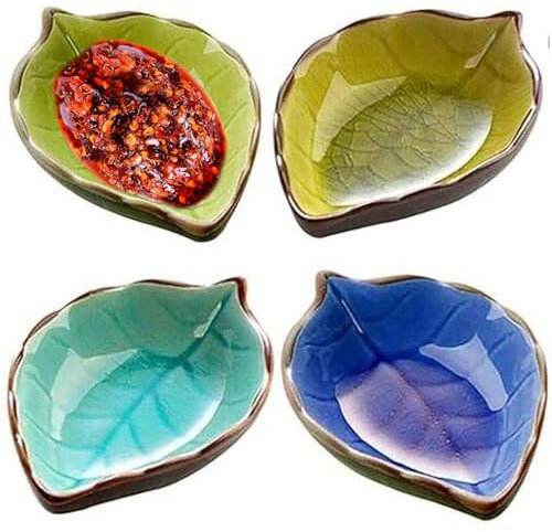 Fahibin 4 Piezas Tazón de Cerámica para Salsas,Mini tazones de fuente de cerámica,Cuencos de Aperitivos Pequeño Vinagre para salsas, salsas, aderezos, aperitivos
