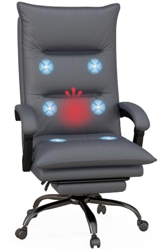 Vinsetto Bürostuhl mit Massagefunktion Lendenheizung Dunkelgrau | Ergonomischer Schreibtischstuhl, Liegefunktion, Fußstütze, Höhenverstellbar, 360° Drehbar, Chefsessel, Mikrofaser