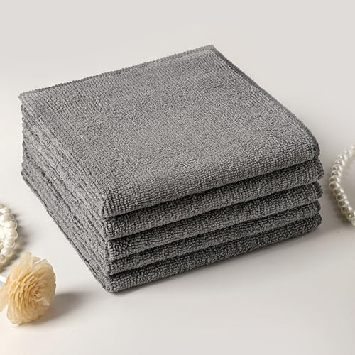 Paños de limpieza de microfibra, multiusos, reutilizables, súper suaves, de secado rápido, paños de limpieza para limpieza del hogar, cocina, coche, motocicleta, ventanas (gris, 30 x 30 cm)