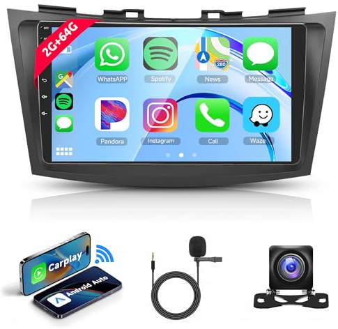 2G+64G Wireless Carplay Android 15 Autoradio für Suzuki Swift 2011-2017 Suzuki Ertiga 2012-2017 9 Zoll Autoradio mit Android Auto Navi GPS WiFi Mirror Link Bluetooth FM/RDS/DAB/DVR/SWC Rückfahrkamera