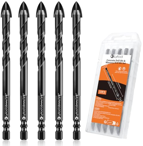 Fliesenbohrer Lytool 5 tlg.Glasbohrer Steinbohrer Bohrer Set Ø 10 mm | Sechskantschaft Universalbohrer für Metall Ziegel Glas Kunststoff Holz